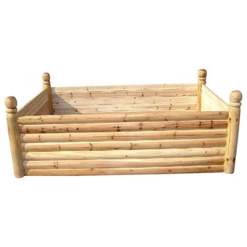Cedar Log Wood Raised Bed, 6 Posts, 4'w X 6'l X 2'h
