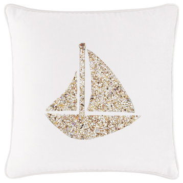 Sparkles Home Shell Sailboat Pillow, White Velvet, 20x20