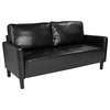 Offex Contemporary Upholstered Sofa with Loose Back Cushions, Black Leather