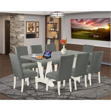 East West Furniture V-Style 9-piece Wood Dining Set in White/Gray