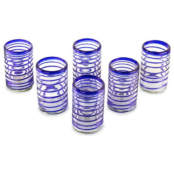 Spirals of Thought, Set of 6 Blown Glass Drinking Glasses, Mexico