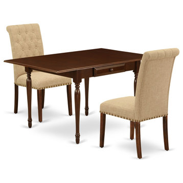 3-Piece Table Set Offers A Table, 2 Parson Dining Chairs-Light Fawn Fabric