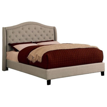 Furniture of America Quill Transitional Fabric Tufted Cal King Bed in Warm Gray