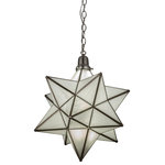 Meyda - Moravian Star Pendant, 5" - Like wishing upon a star in the sky; this unique decorative pendant is inspired by star lights that were originally believed to bring good luck to European homes hundreds of years ago. This unique fixture features a Star diffuser handcrafted of White art glass. Custom crafted by Meyda artisans in the USA; this pendant is enhanced with a frame and hardware featured in a Brushed Nickel finish. This fixture illuminates with customer supplied LEDs yielding energy savings; minimal maintenance; quality ambient light and a long rated life. Custom sizes; styles; colors and dimmable lamping options are available. The fixture is UL and cUL listed for damp and dry locations.