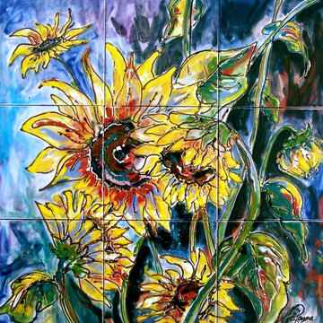 Tile Mural backsplash/Sunflowers