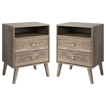 Home Square Mid Century Modern 2 Drawer Tall Nightstand Set in Gray (Set of 2)
