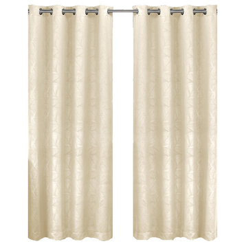 Prairie Blackout Weave Embossed Grommet Curtain, Ivory, 104"x63", Set of 2