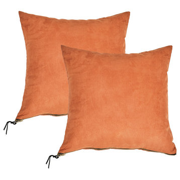 Suede Pillow Shell with Big Zipper, Rust, 20x20"
