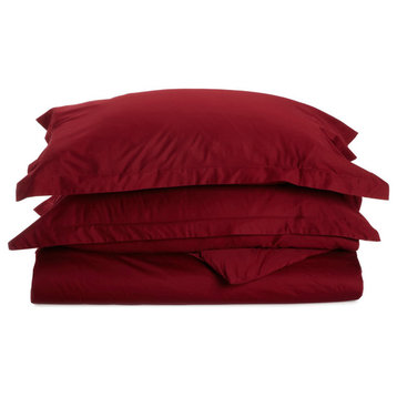 530 Thread Count Solid Duvet Cover & Pillow Sham Bed Set, Burgundy, King/Cal King