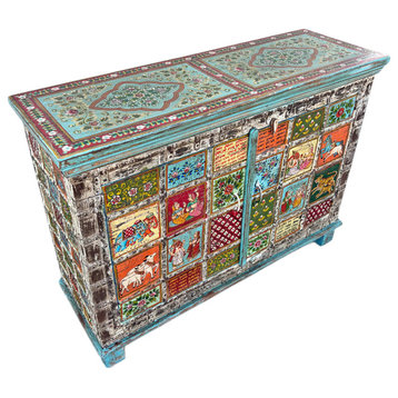 Consigned Rajasthan Painted Console Cabinet