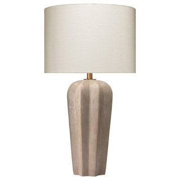 Regal Table Lamp, Gray Cement With Drum Shade, Off White Linen