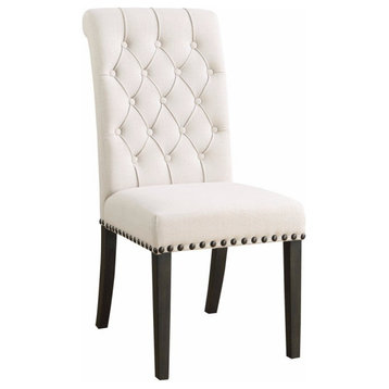 Set of 2 Dining Chair, Padded Fabric Seat With Elegant Button Tufted Back, Beige