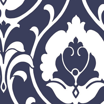 Shades, Damask Geometric Graphic White, Blue Wallpaper Roll