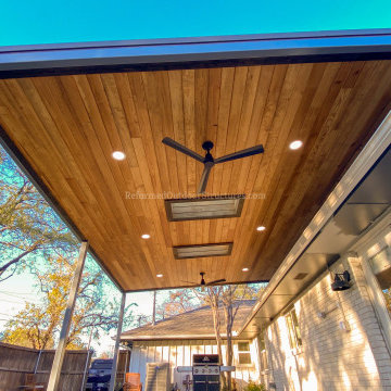 Camp's Elevated Modern Metal & Wood Patio Cover with Skylights