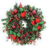 Mix Pine Wreath With Red Berries, Red Glass Ornaments and Red and Green Ribbon