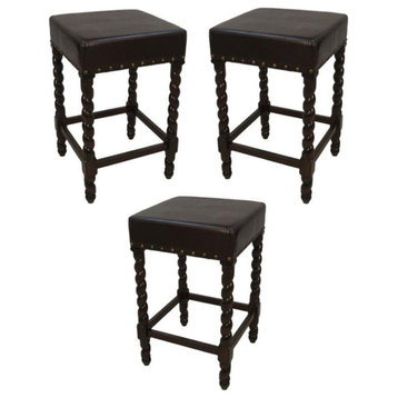 Home Square 24" Counter Stool in Espresso Brown Leatherette - Set of 3
