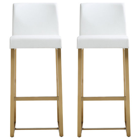 Denmark Stainless Steel Stool, Set of 2, White/Gold, Bar Height