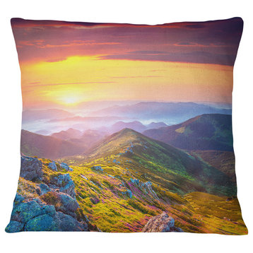 Rhododendron Flowers in Colorful Hills Landscape Photography Pillow, 18"x18"