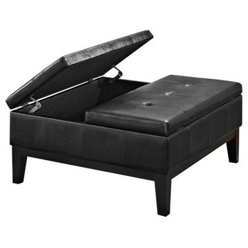 Pemberly Row Faux Leather Coffee Table Storage Ottoman in Black
