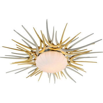 Helios LED Flush Mount, Silver And Gold Leaf Finish, Satin and Opal Glass, 38"