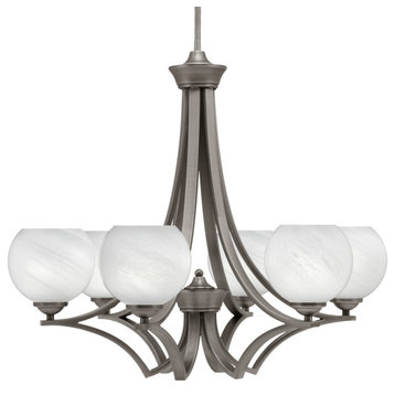 Zilo 6 Light Chandelier, Graphite Finish With 5.75" White Marble Glass