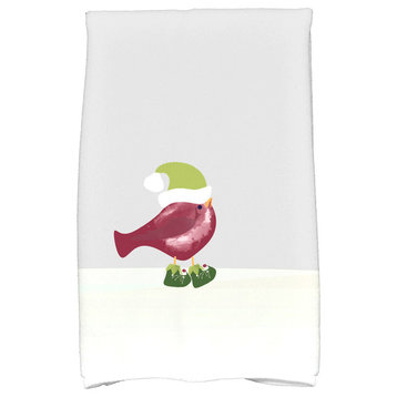 Merry Christmas Bird Holiday Animal Print Kitchen Towel, Cranberry