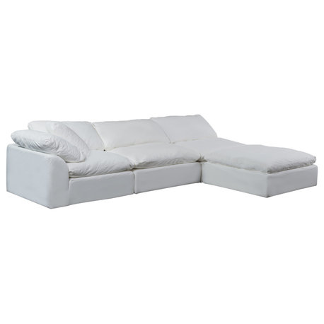 4-Piece Slip-Covered Modular Sectional Sofa With Ottoman, White