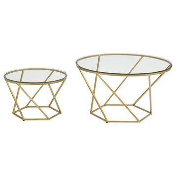Geometric Glass 2-Piece Nesting Coffee Table Set, Gold
