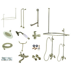 Kingston Brass CCK1178DAL Vintage Deck Mount 7 Center Clawfoot Tub Fixture with Shower Riser Package, Satin Nickel