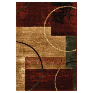 5" x 7" Red and Brown Geometric Area Rug