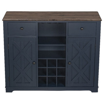 LIVILAND 47 in. Wood Bar Cabinet w/ Brushed Nickel Knobs - Navy Blue