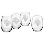 Susquehana Glass Company - Pinecone Stemless Wine Glasses, Set of 4 - Versatile enough for water, wine and juice, each stemless tumbler in this set of four features the same deeply sand etched design. The stemless shape means they're dishwasher safe and less prone to breakage than their stemmed counterparts. Dishwasher safe. Made and decorated in the USA.