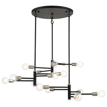 15 Light Black Extra Large Chandelier, Brushed Nickel Accents