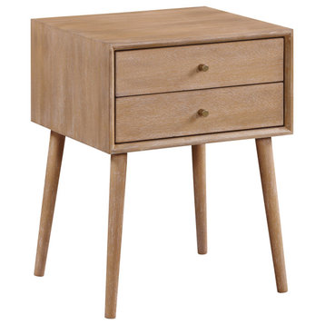 Rena Mid-Century Modern 2-drawer Side Table in Ash Finish