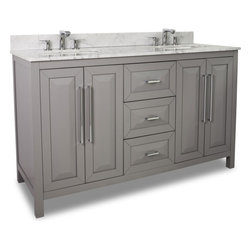 60 inch Grey Finish Double Sink Bathroom Vanity Carrera Marble Countertop - Bathroom Vanities And Sink Consoles