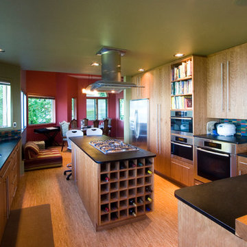 Colorful kitchen and dining area anchor this whole-house remodel.