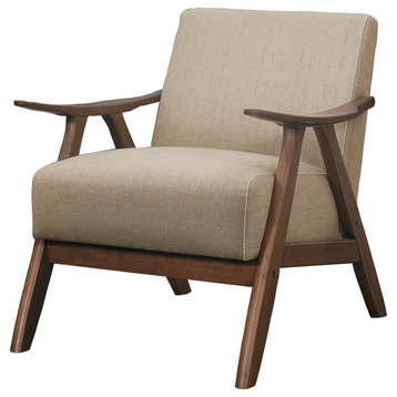 Benzara BM219772 Upholstered Accent Chair with Curved Armrests, Light Brown