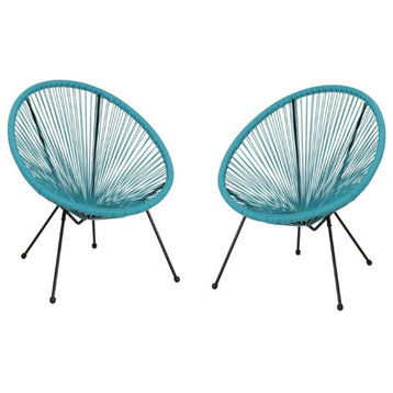 Noble House Anson Outdoor Hammock Weave Chair in Teal and Black (Set of 2)