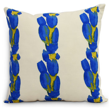 Sunset Tulip Stripe Floral Decorative Outdoor Pillow, Blue, 16"