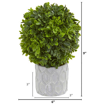 9" Boxwood Artificial Mini Topiary, Set of 3