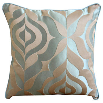 Vintage Damask Blue Jacquard Weave 18x18 Decorative Pillow Covers, Teal Luxury