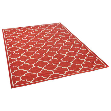 GDF Studio Vivian Outdoor Geometric  Area Rug, Red and Ivory, 8'x11'