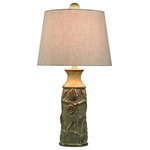 StyleCraft Home Collection - Nautical ceramic table lamp, blue bay finish natural linen shade - Walton Ceramic Table Lamp - Blue Bay Finish - Beige Polyester Blend Tapered Drum Shade