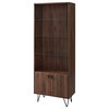 68" Mid-Century Modern Storage Cabinet with Glass Shelving, Dark Walnut