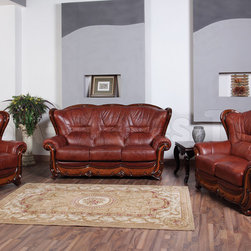 Classic 3 PC Living Room Set in Genuine Italian Leather - Sofas