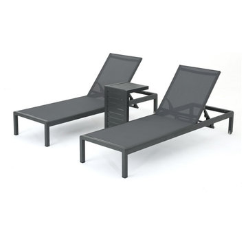 GDF Studio Coral Bay Outdoor Gray Aluminum Chaise Lounge and C-Shaped Side Table