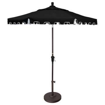 9' Greek Key Patio Umbrella With Crank Lift and Tassels, Black
