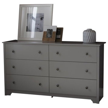 6 Drawer Double Dresser and Nightstand Bedroom Furniture Set in Soft Grey