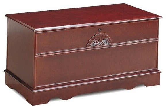 Cherry finish wood cedar hope chest storage bench with locking lid