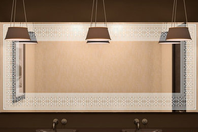 Laser Etched Mirrors in this stunning bathroom